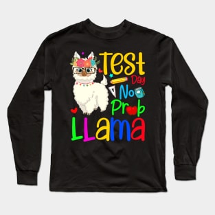 Funny Test Day No Prob-llama Llama Leopard Teacher Testing Long Sleeve T-Shirt